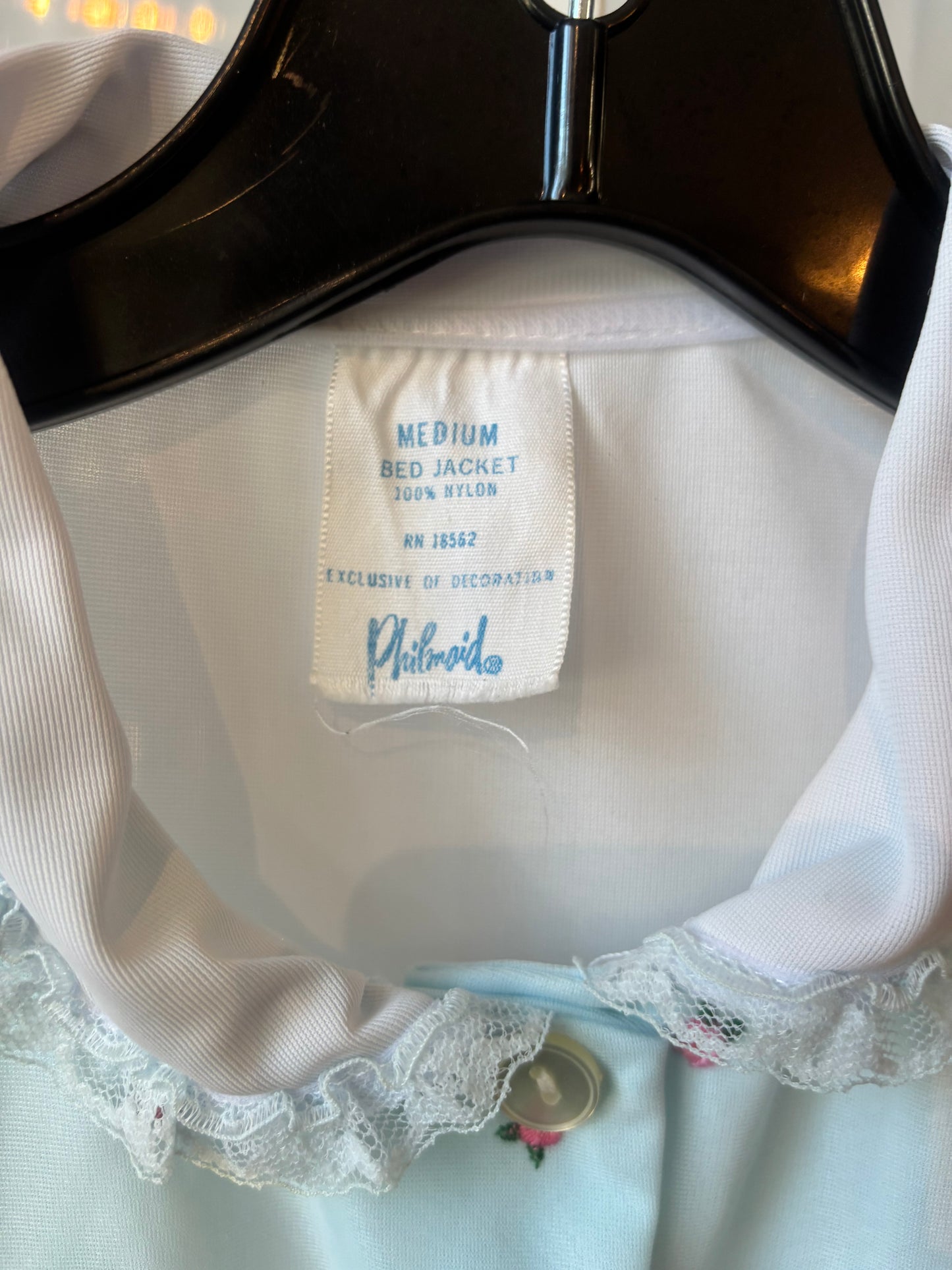 1950s Baby Blue Floral Embroidered Bed Jacket