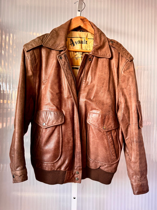 1980s Avanti Airborne Brown Leather Bomber Jacket