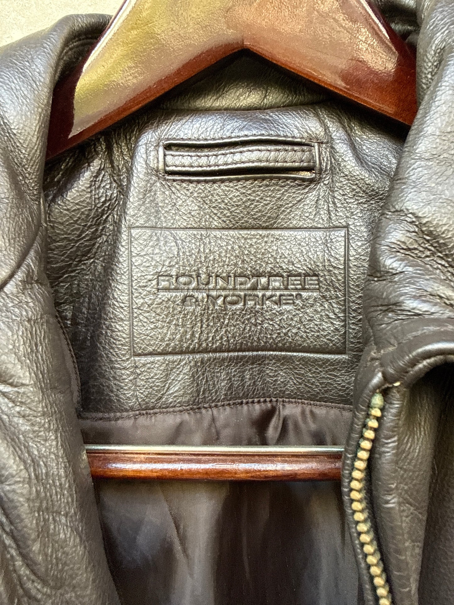 1990s Roundtree & York Dark Brown Leather Bomber Jacket