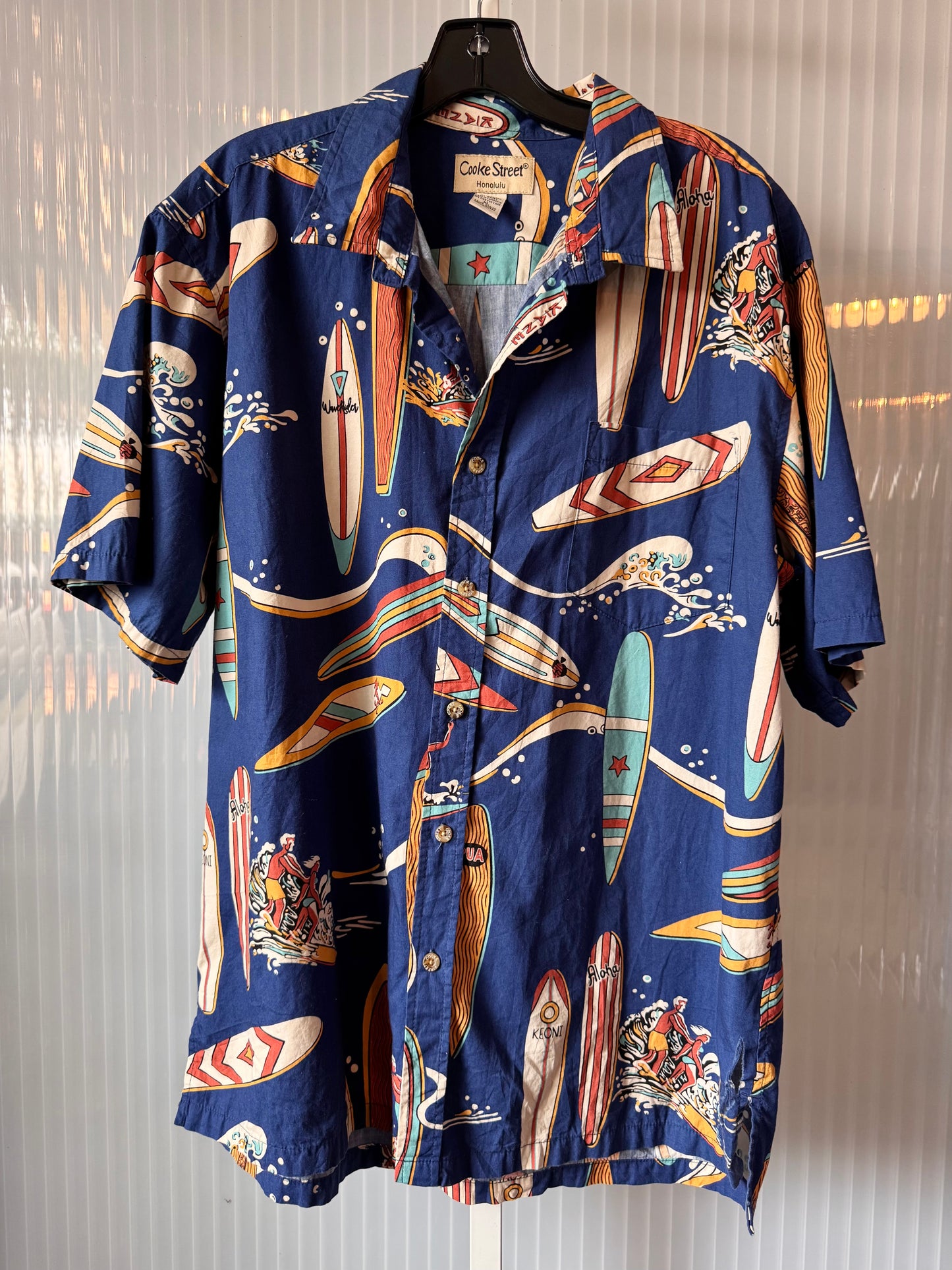 1990s Blue Hawaiian Surfboard Shirt