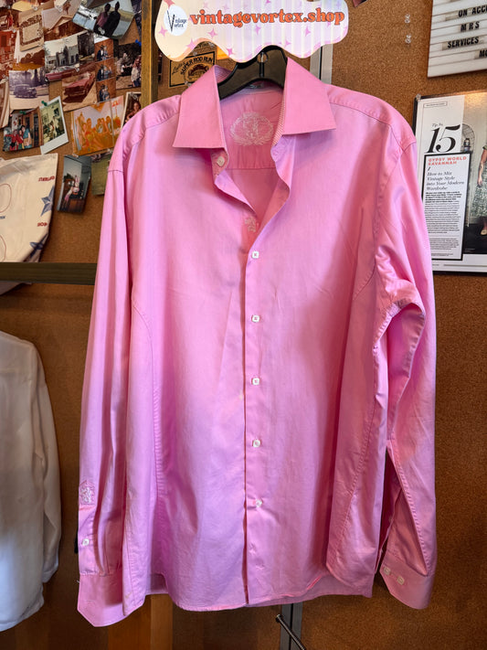 2000s Bugatchi Pink Dress Shirt