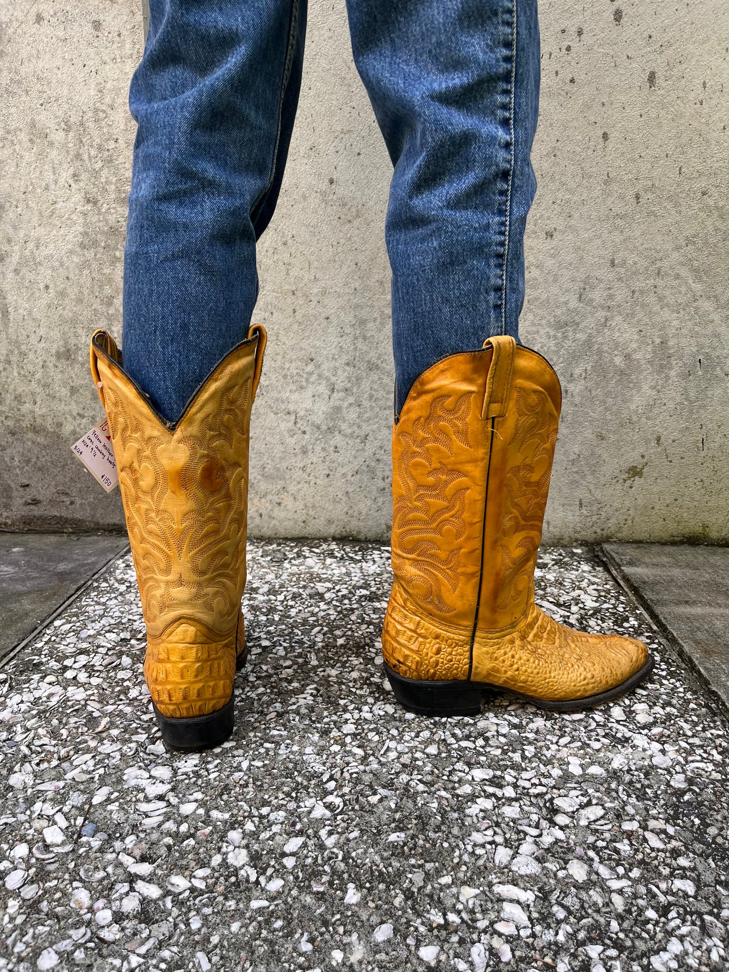 Camel-Tan Gators Boots with Embossed Scorpion