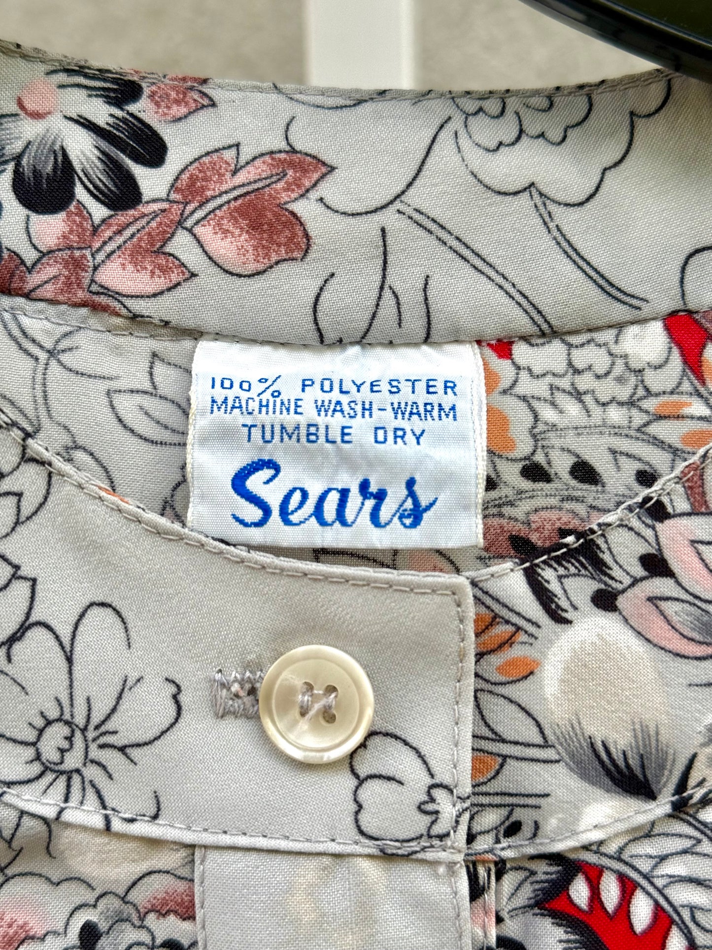 1970s Sears Floral Collarless Button-Front Blouse