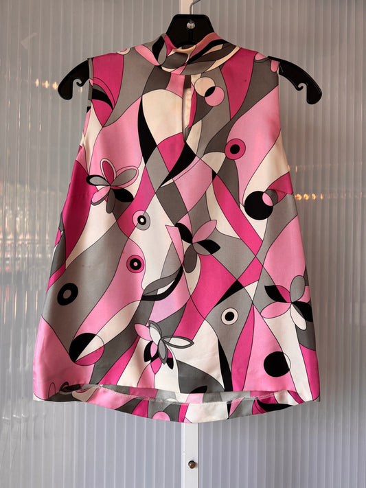 1990s Pink & Gray Geometric Blouse