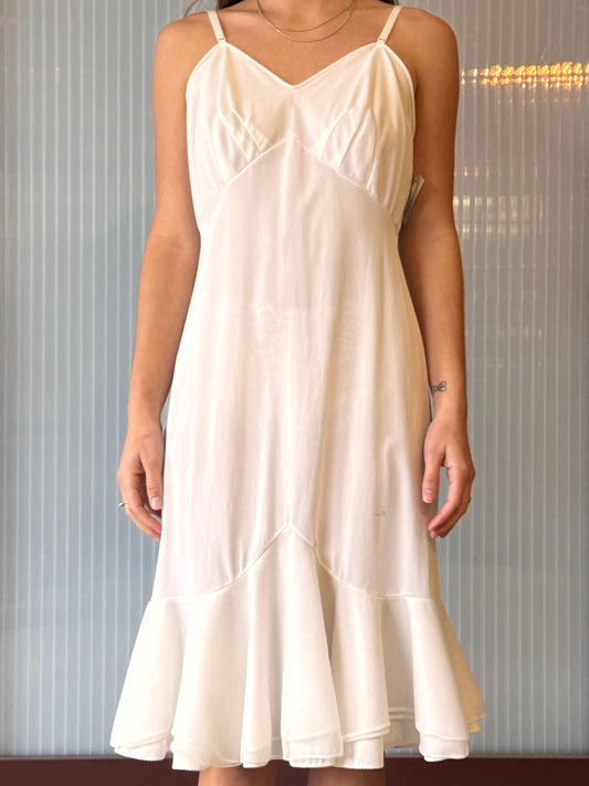 1960s Seamprufe White Slip with Flared Hem