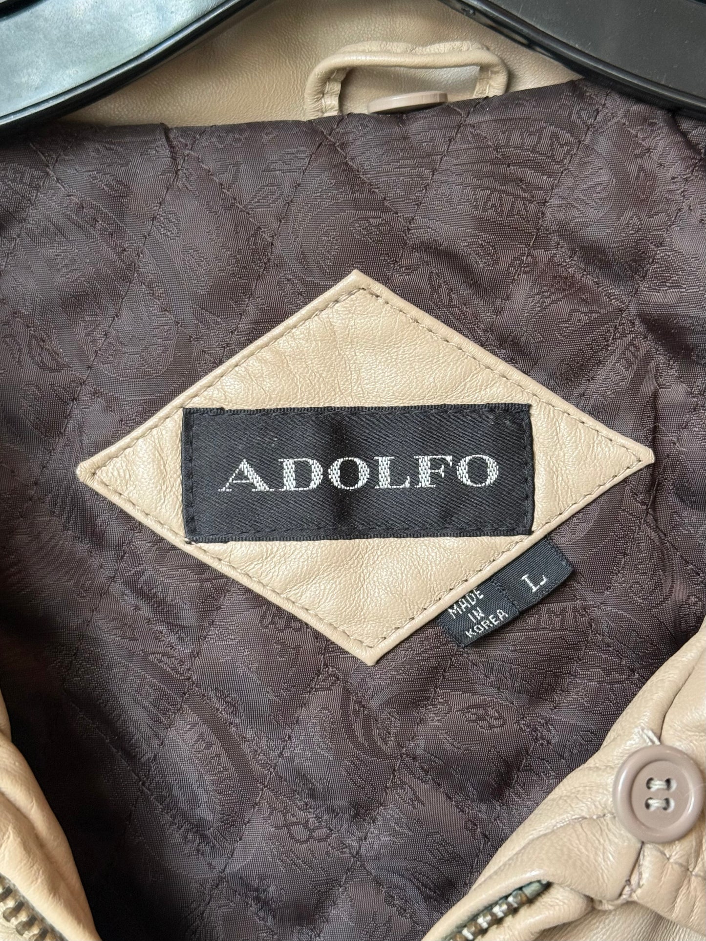 1980s Cream Leather Paneled Bomber Jacket