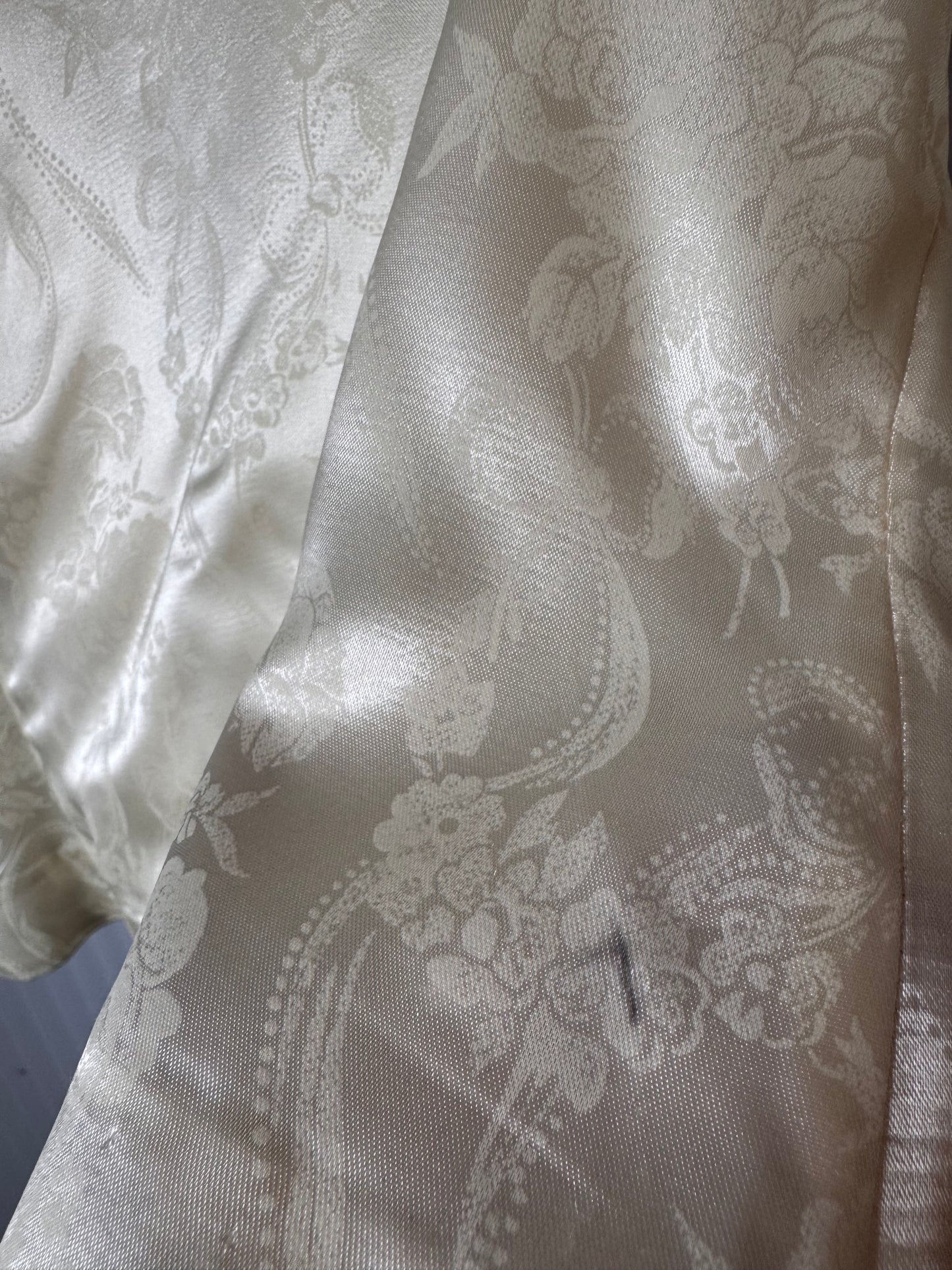 1980s Jessica McClintock Cream Lace & Jacquard Blouse