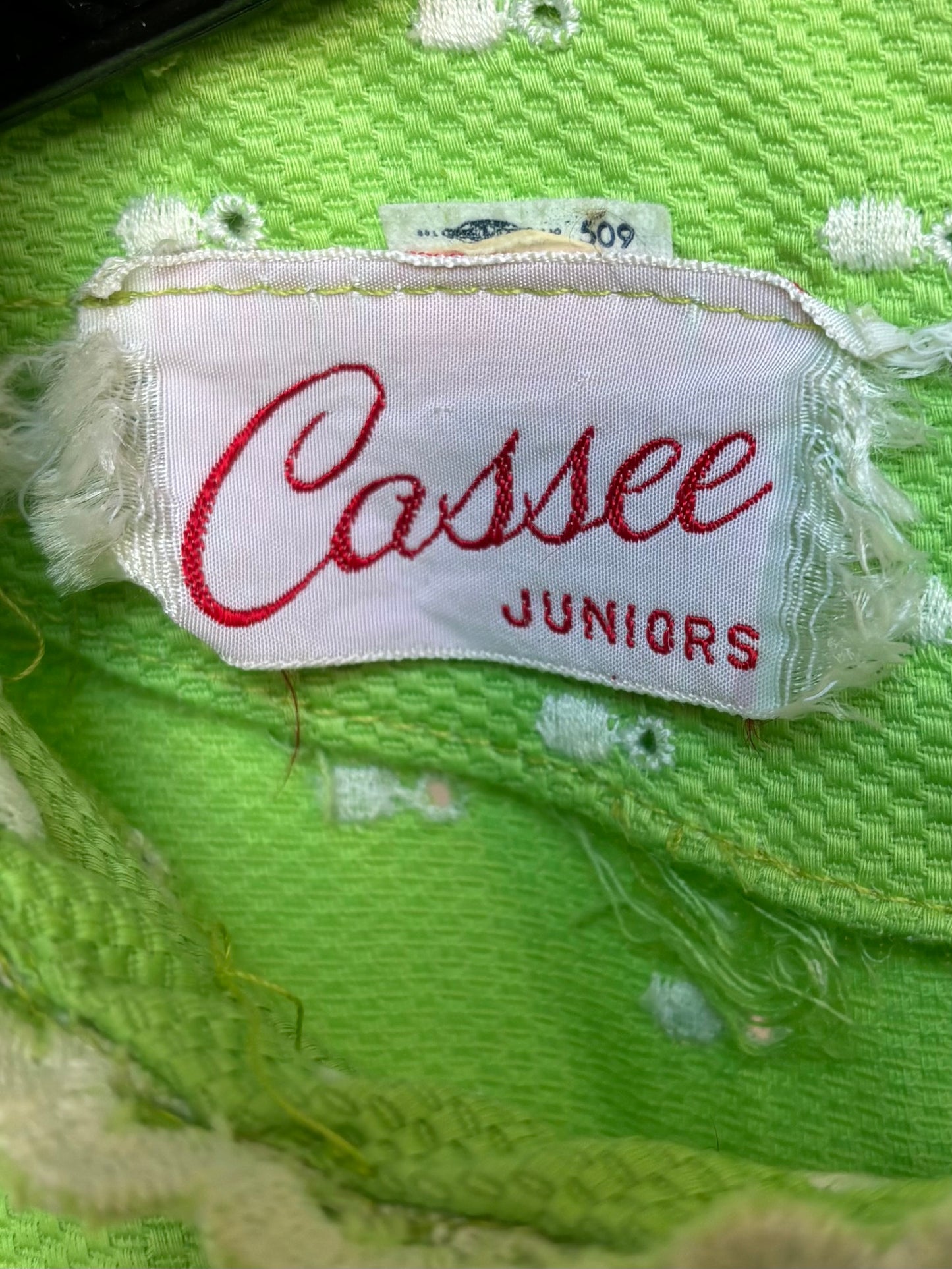 1960s Lime Green Dress with White Eyelet pattern