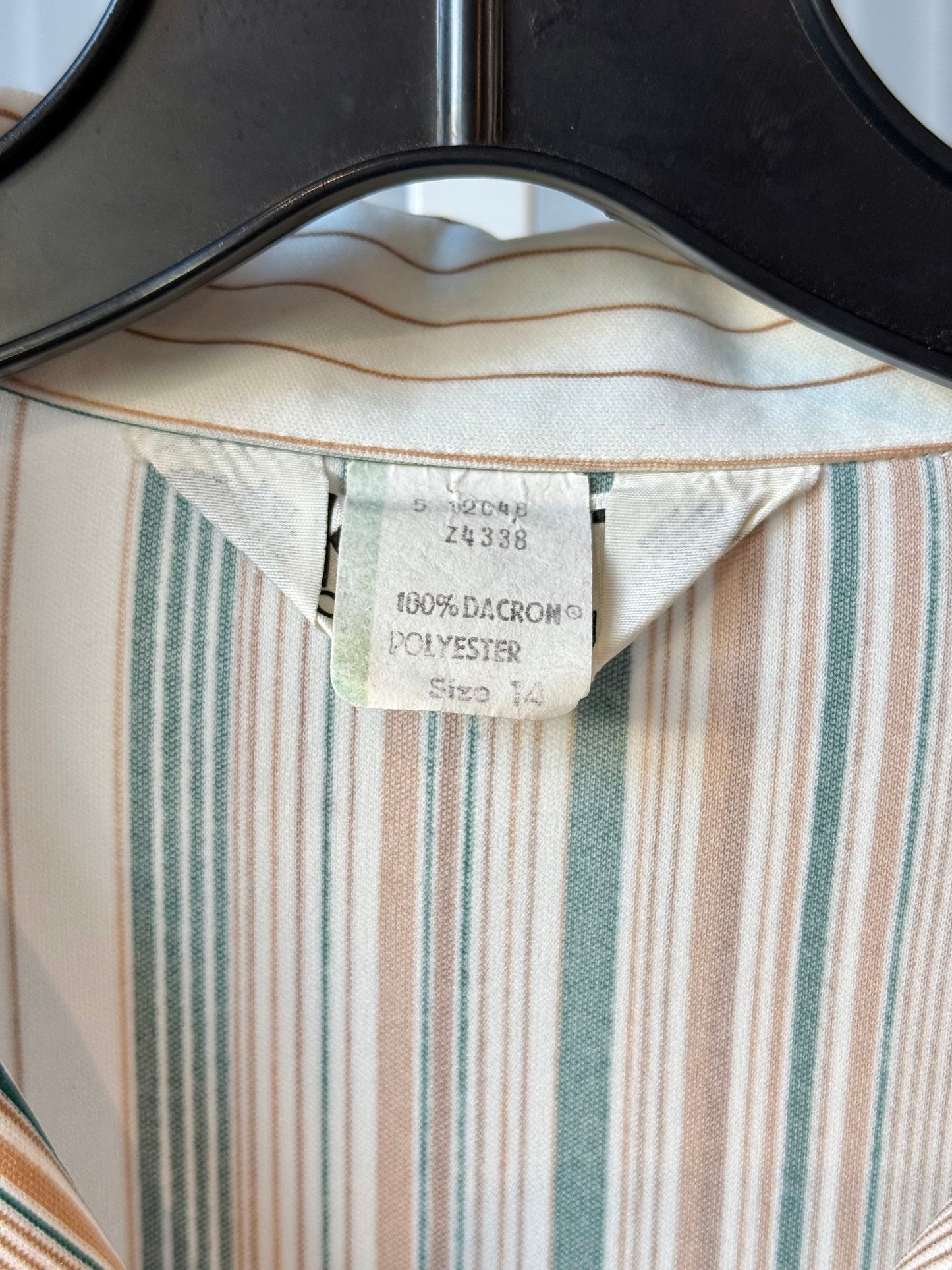 1970s Koret White and Tan Striped Collared Blouse