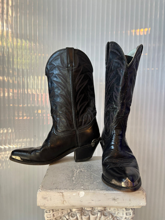 Durango Black Leather Silver tip & Heel size 8D