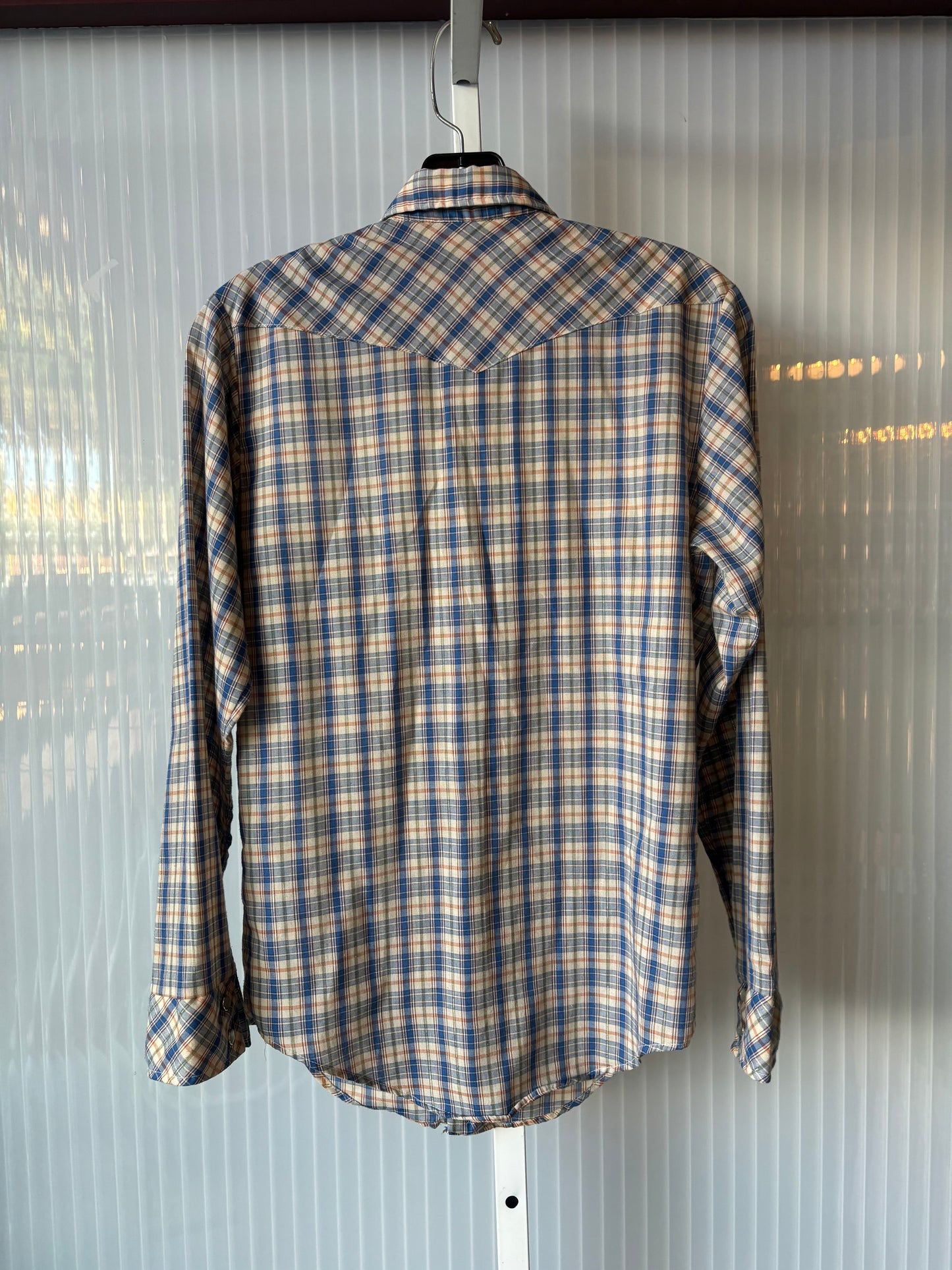 1970s Red, White & Blue Plaid Pearl Snap Shirt