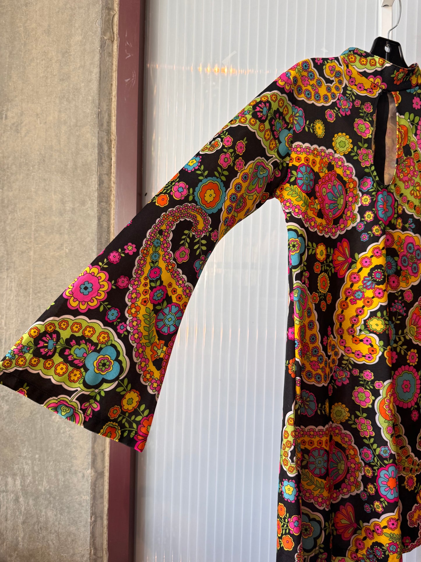 2010s does 1960s Mod Black Multi-color Floral Dress
