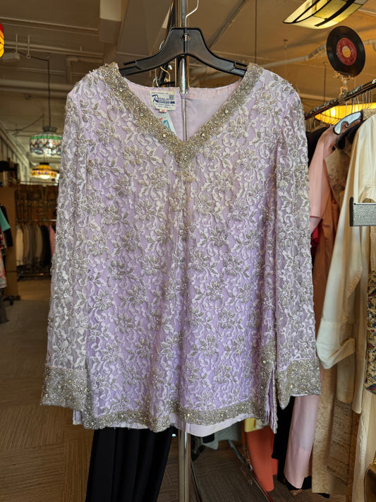 1960s Lilac & Silver Beaded Blouse