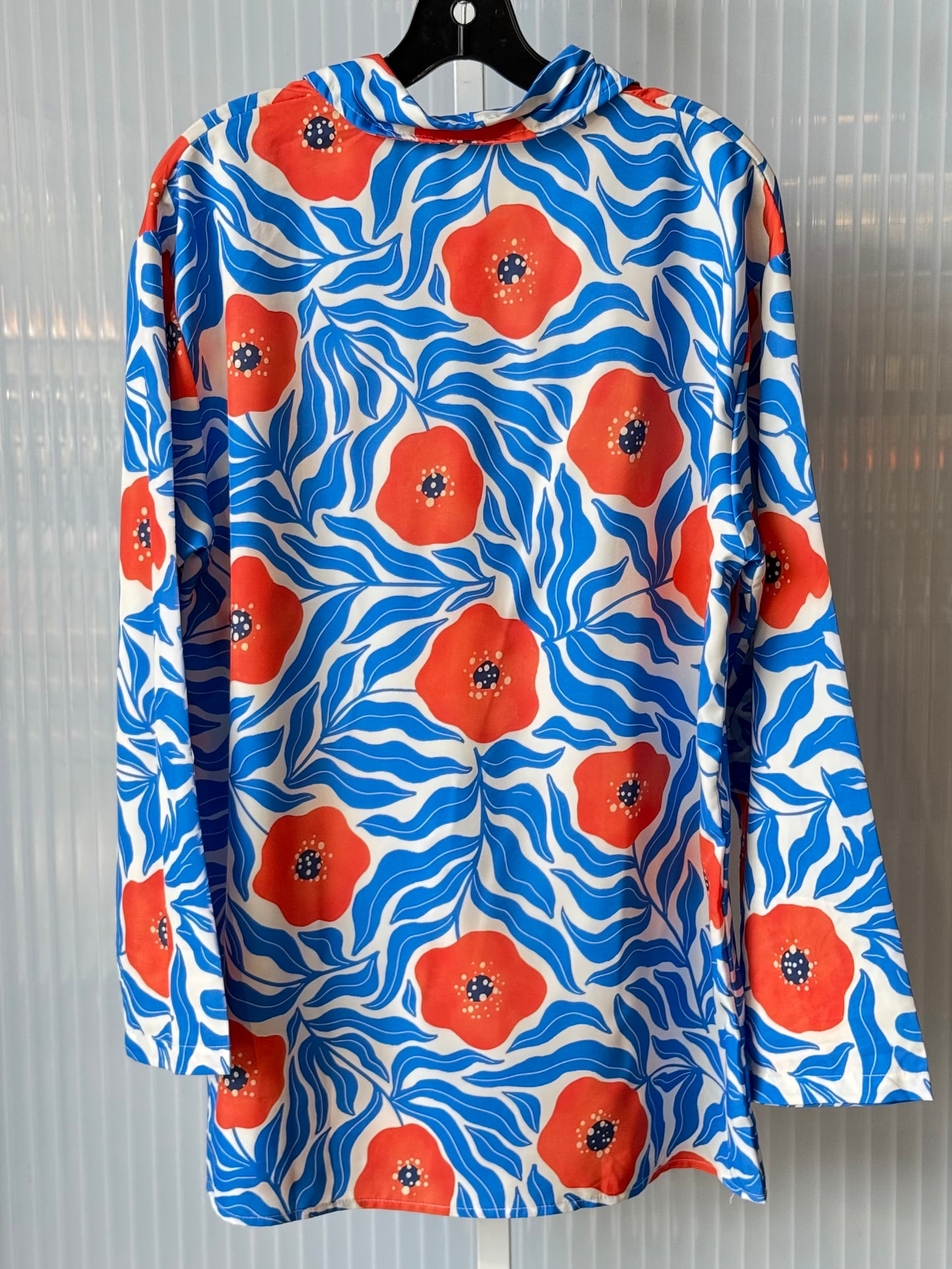 Orange & Blue Poppy Print Collared Shirt