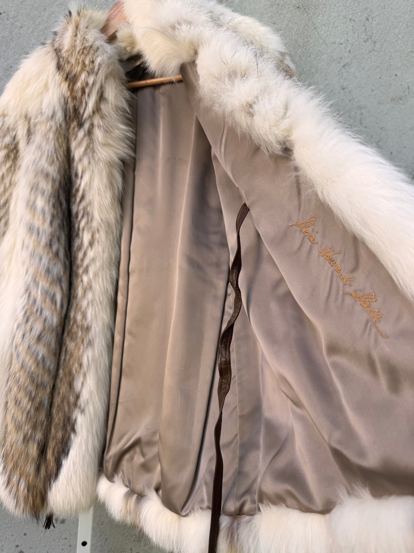 White Coyote Fur Coat w/ Inner Waist Cinch