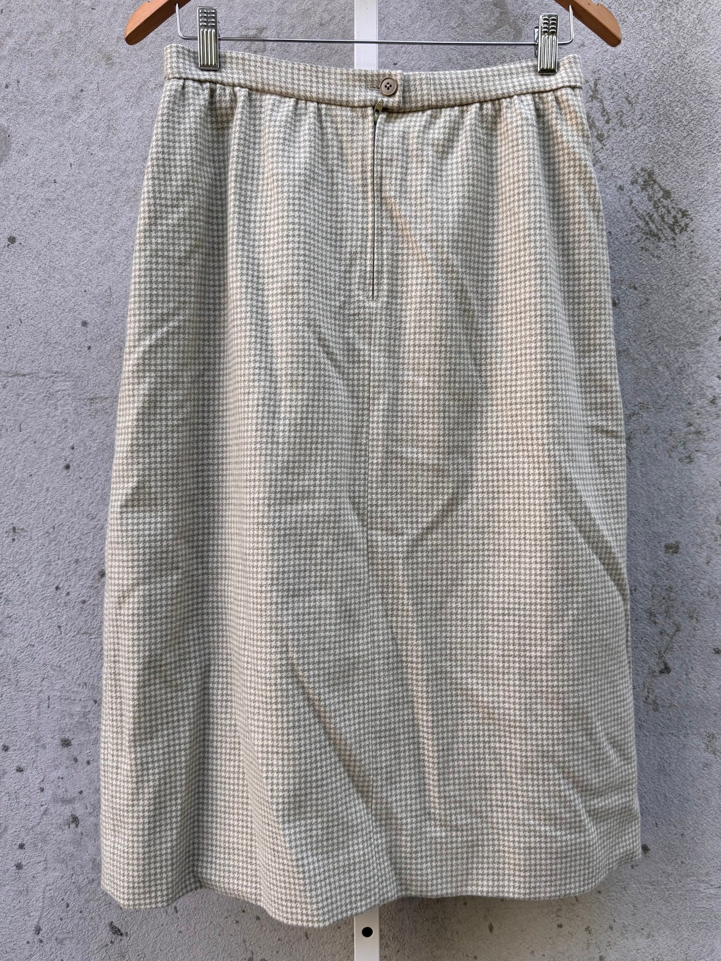 1980s Cream Houndstooth Wool Suit Jacket & Skirt Set