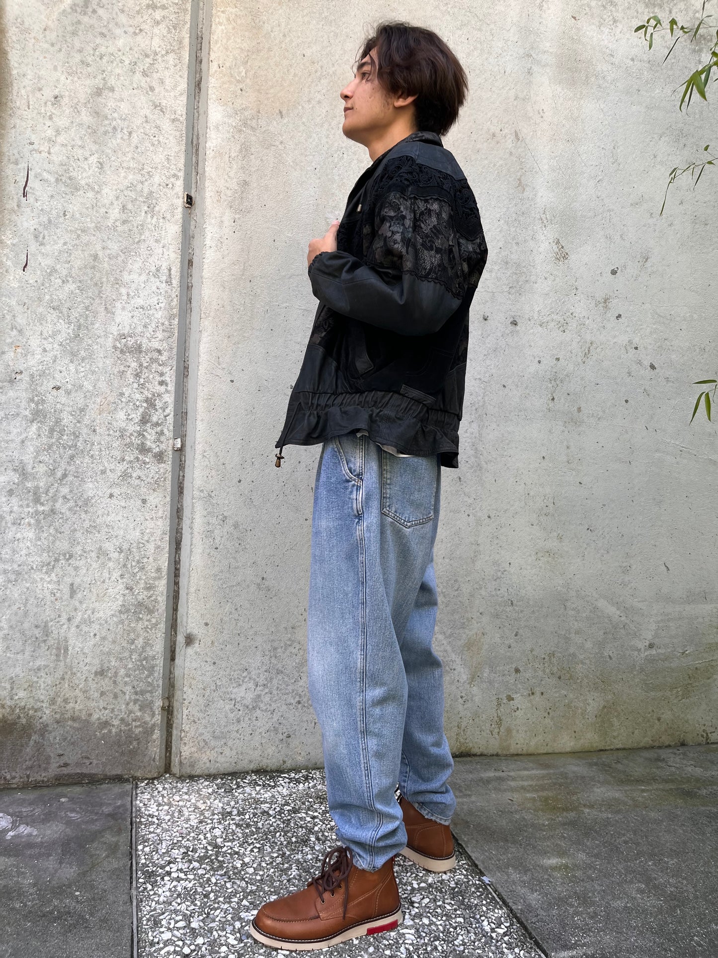 1980s Winlit Black Leather & Eyelet Lace Jacket