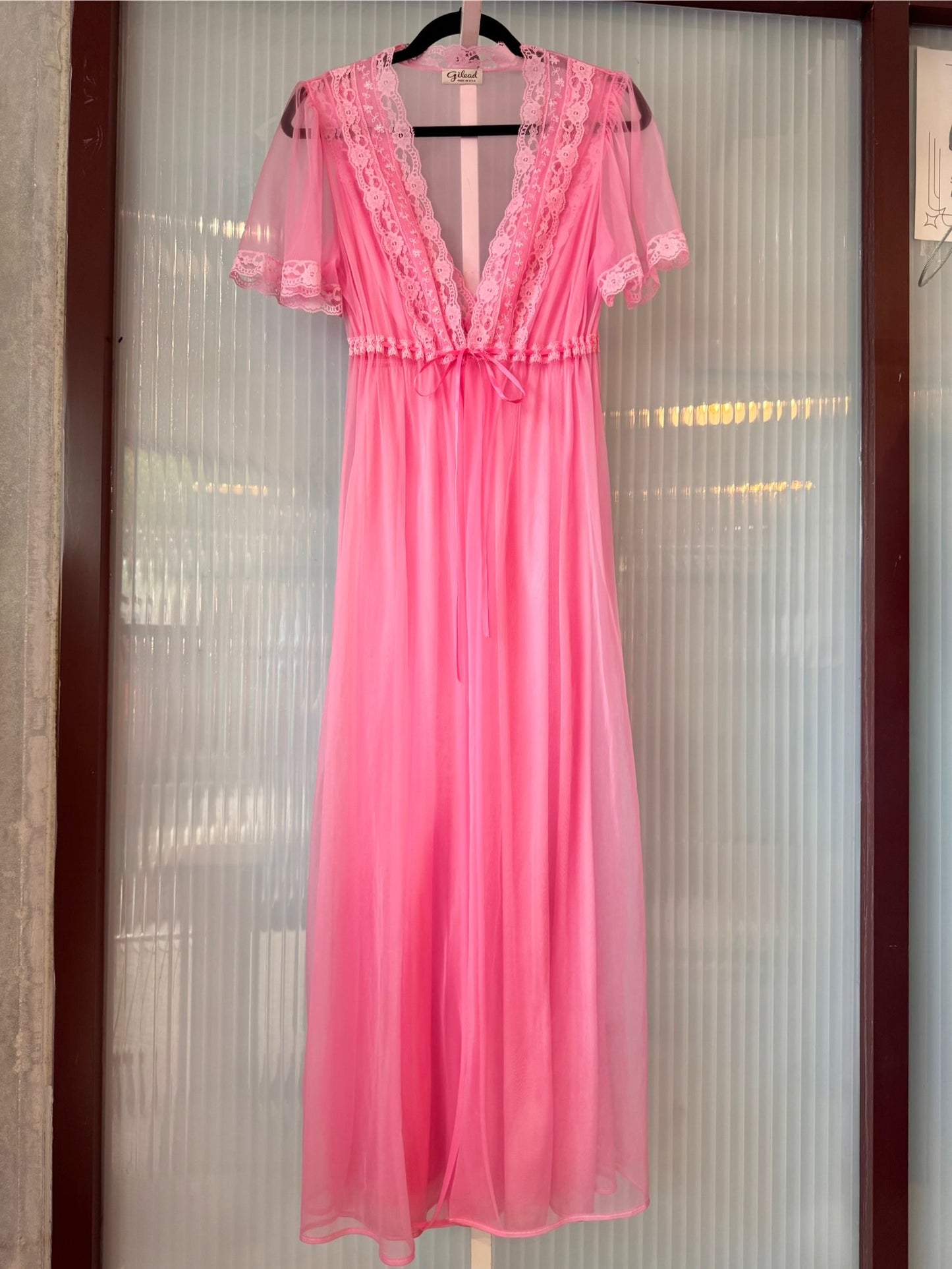 1970s Pink Peignoir Robe + Nightgown Set