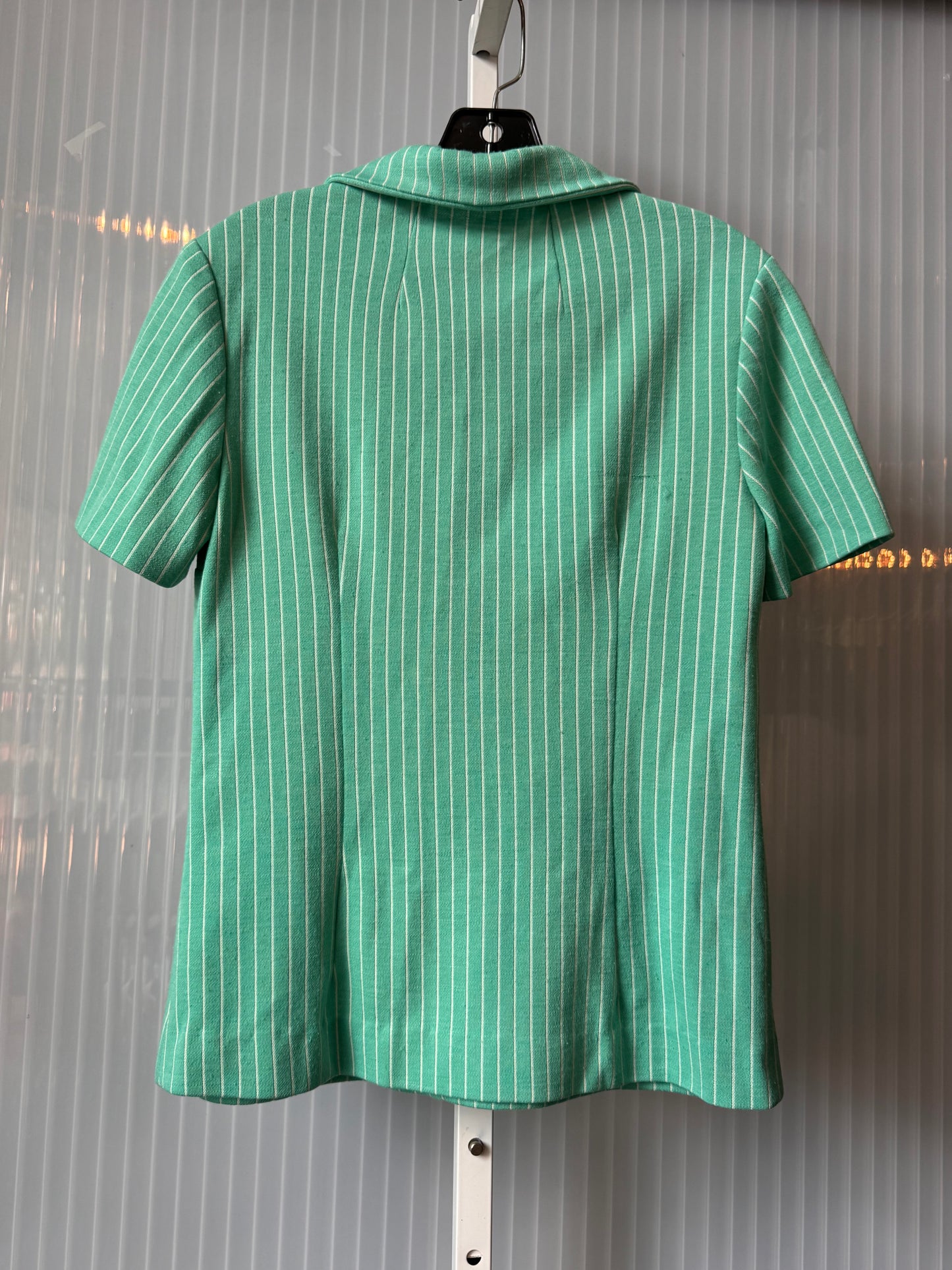 1970s Mint Blue & White Striped Point-Collar Top