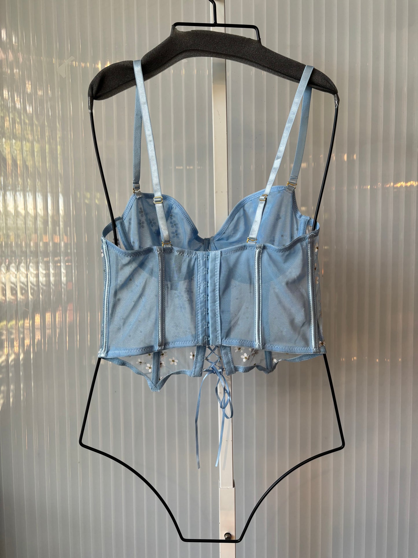 2000s Light Blue Corset w/ Floral Pattern