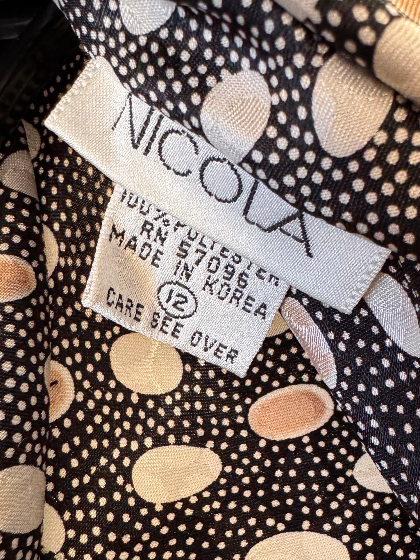 1980s Mock Neck Pleated Blouse with Geometric Pattern