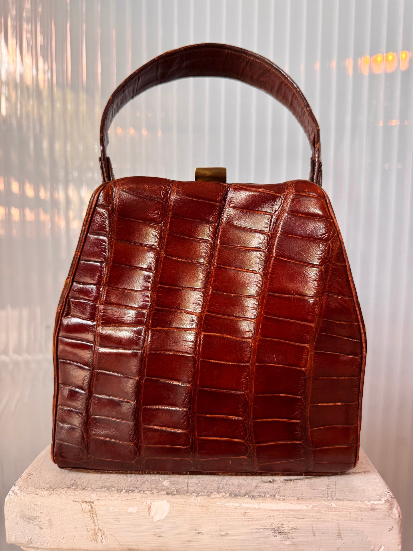 1940s Brown Alligator Skin Purse with Coin Pouch