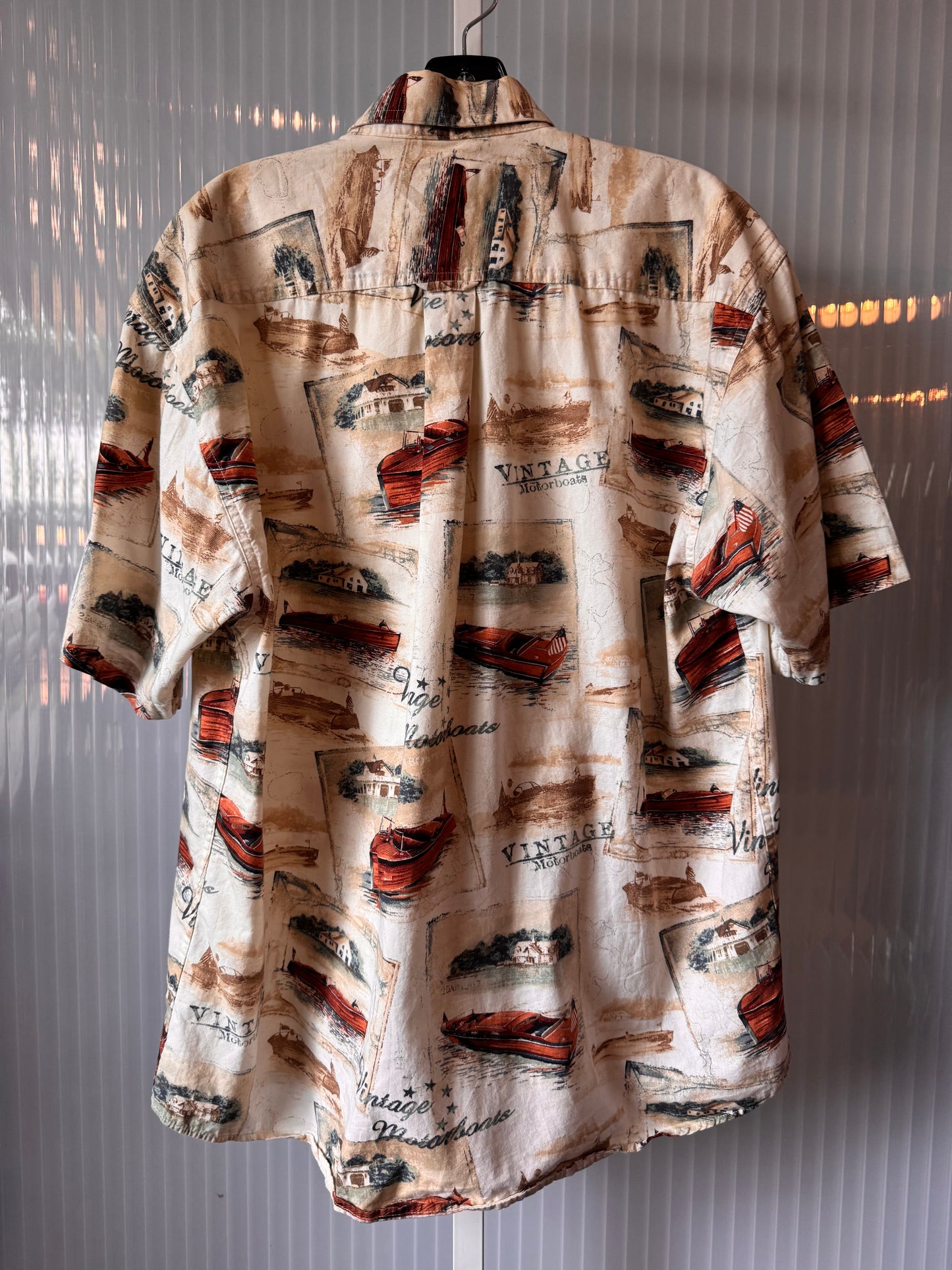 2000s Vintage Motorboats Cream Button Down Shirt