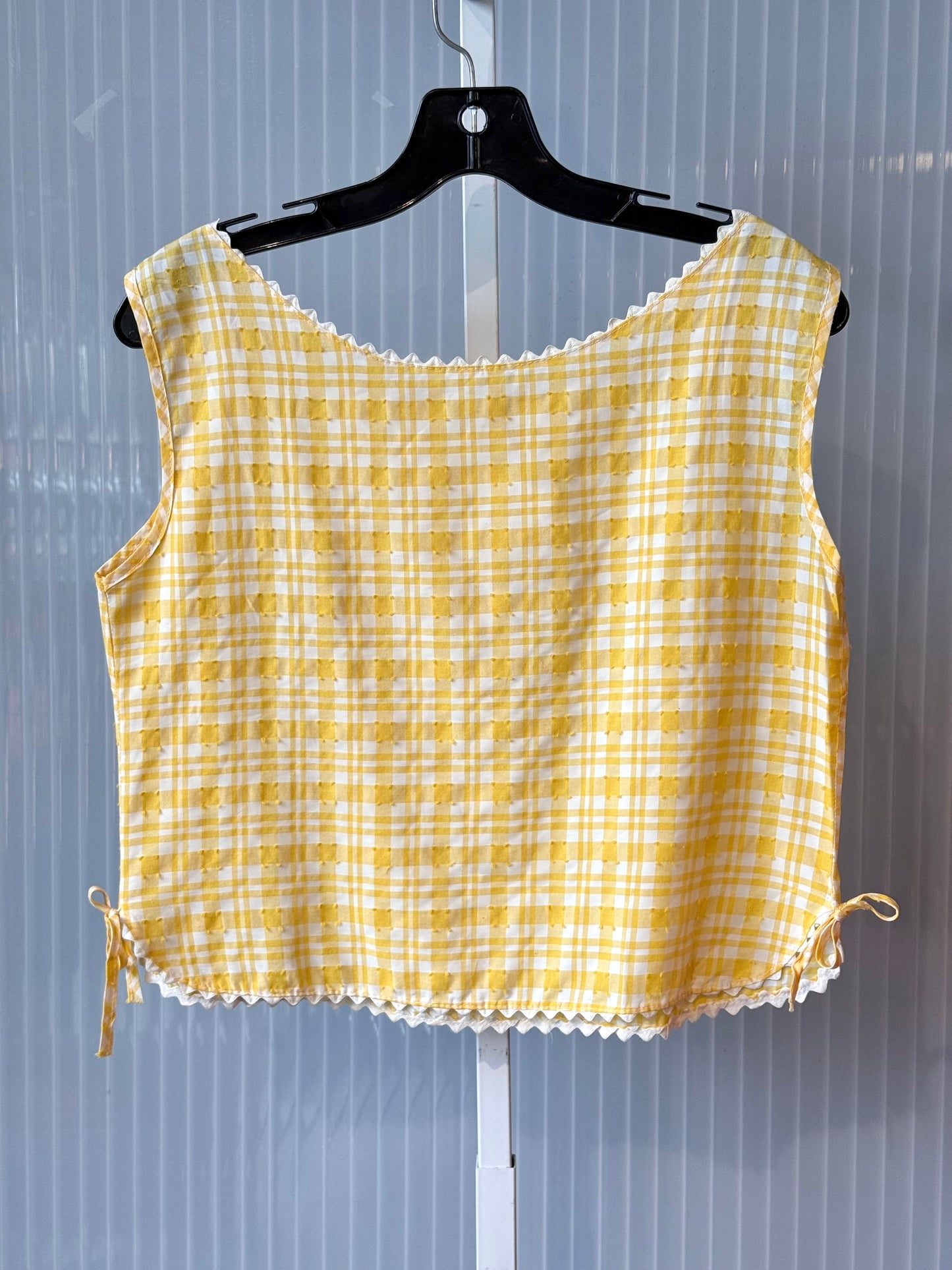 1970s Yellow & White Plaid Gingham Tank Top