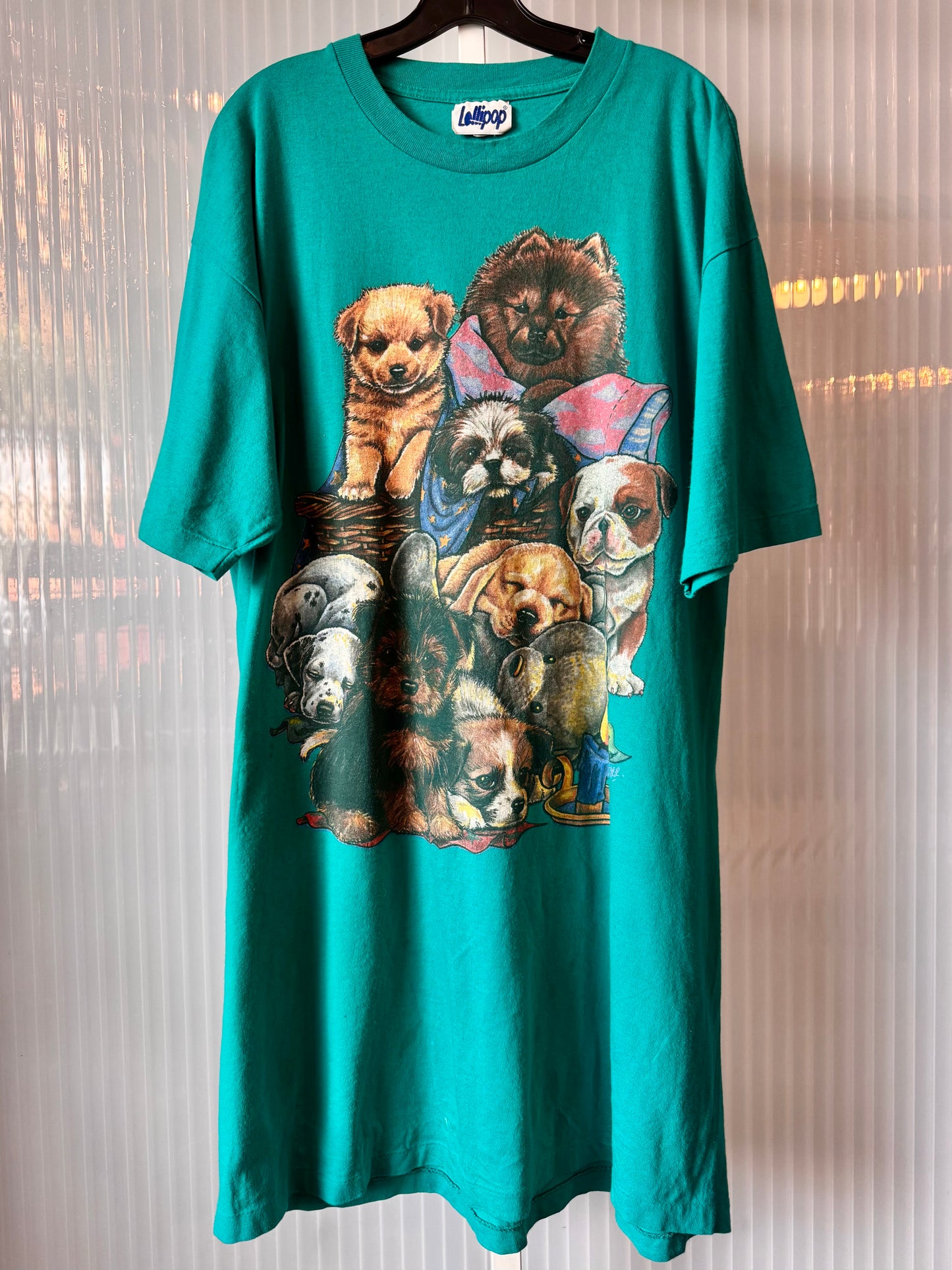 1980s Puppy Patterned Teal T-Shirt