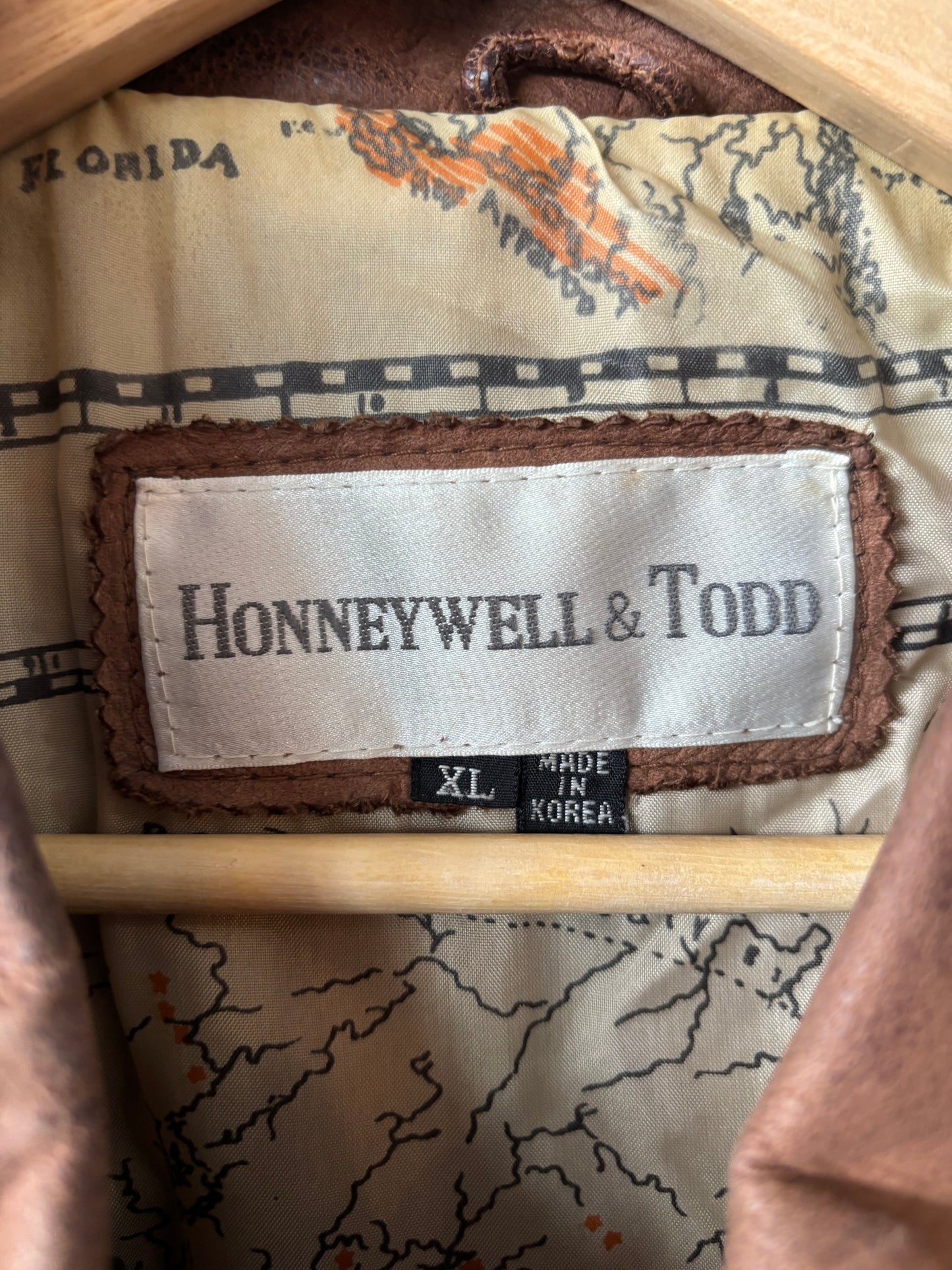 Honeywell & Tod Brown Leather Jacket w/ NA Chart Lining XL
