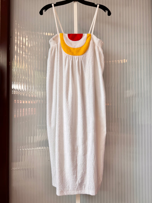 1970s White Terry Cloth Dress