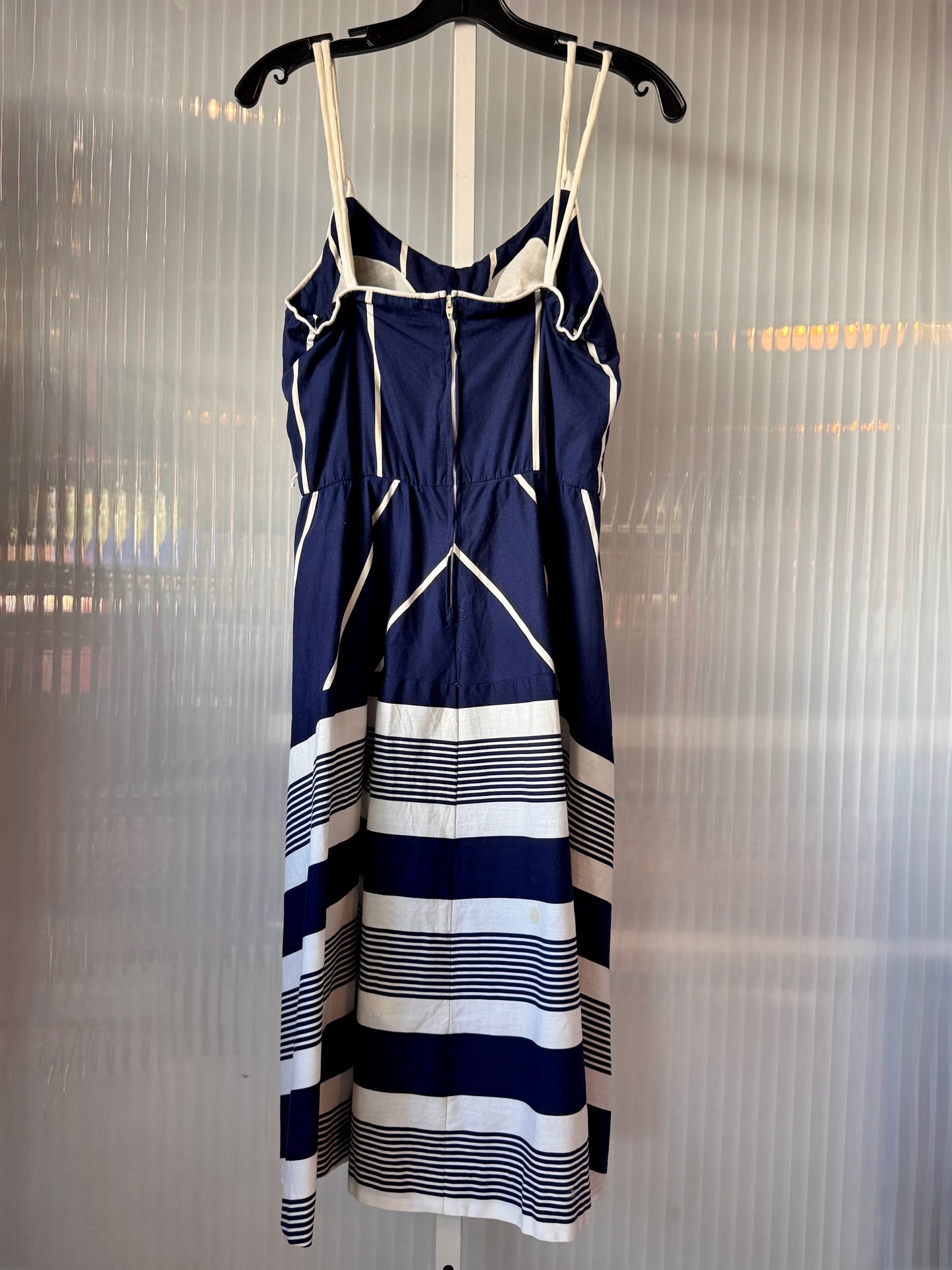 1970s Blue White & Black Dress