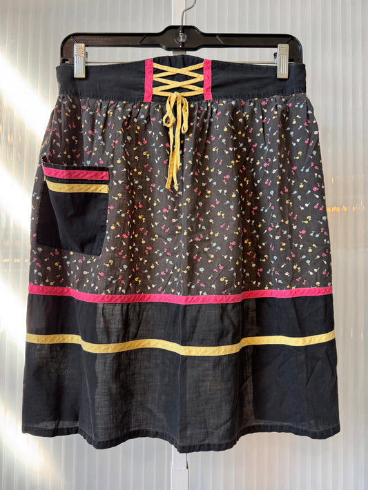 1950s Black Apron w/ Multicolored Floral Pattern