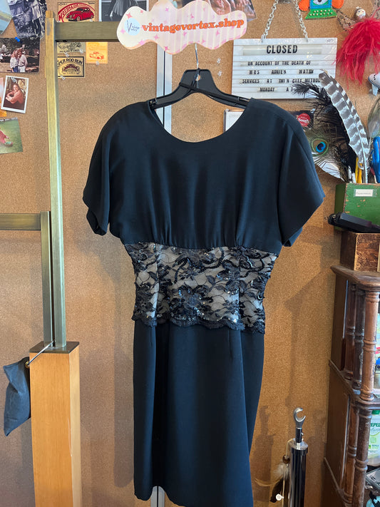 1960s Black Floral Sequin Dress