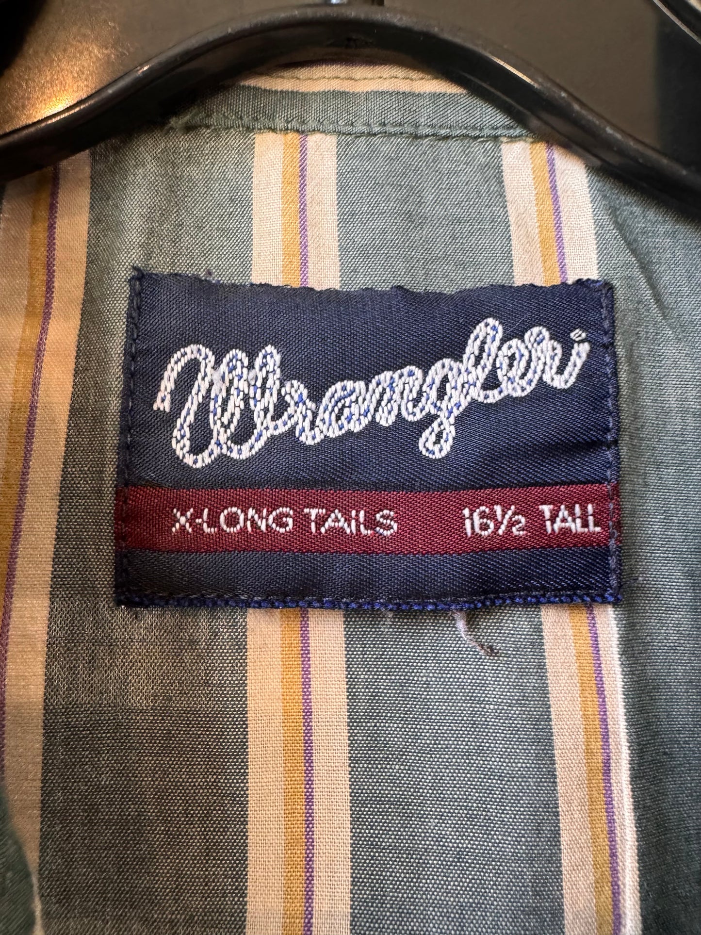 1990s Wrangler Green & Tan Striped Pearl Snap Shirt