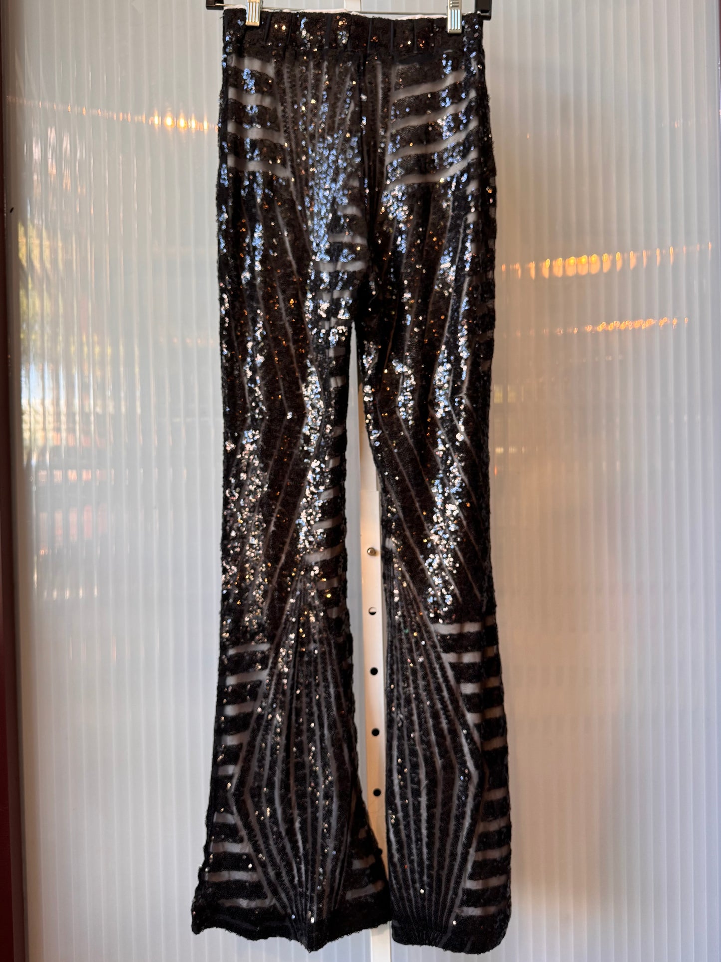 2000s Black Sequin Bellbottom Pants