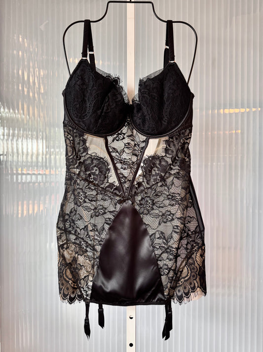 2010s Black Lace Bodycon Corset Dress
