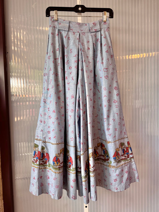 1970s Western Themed Blue Flared Culottes