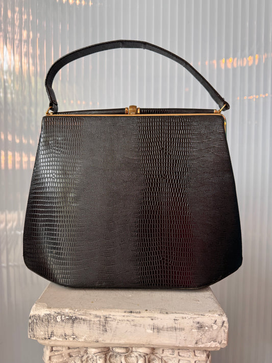 1950s Black Reptile Skin Purse