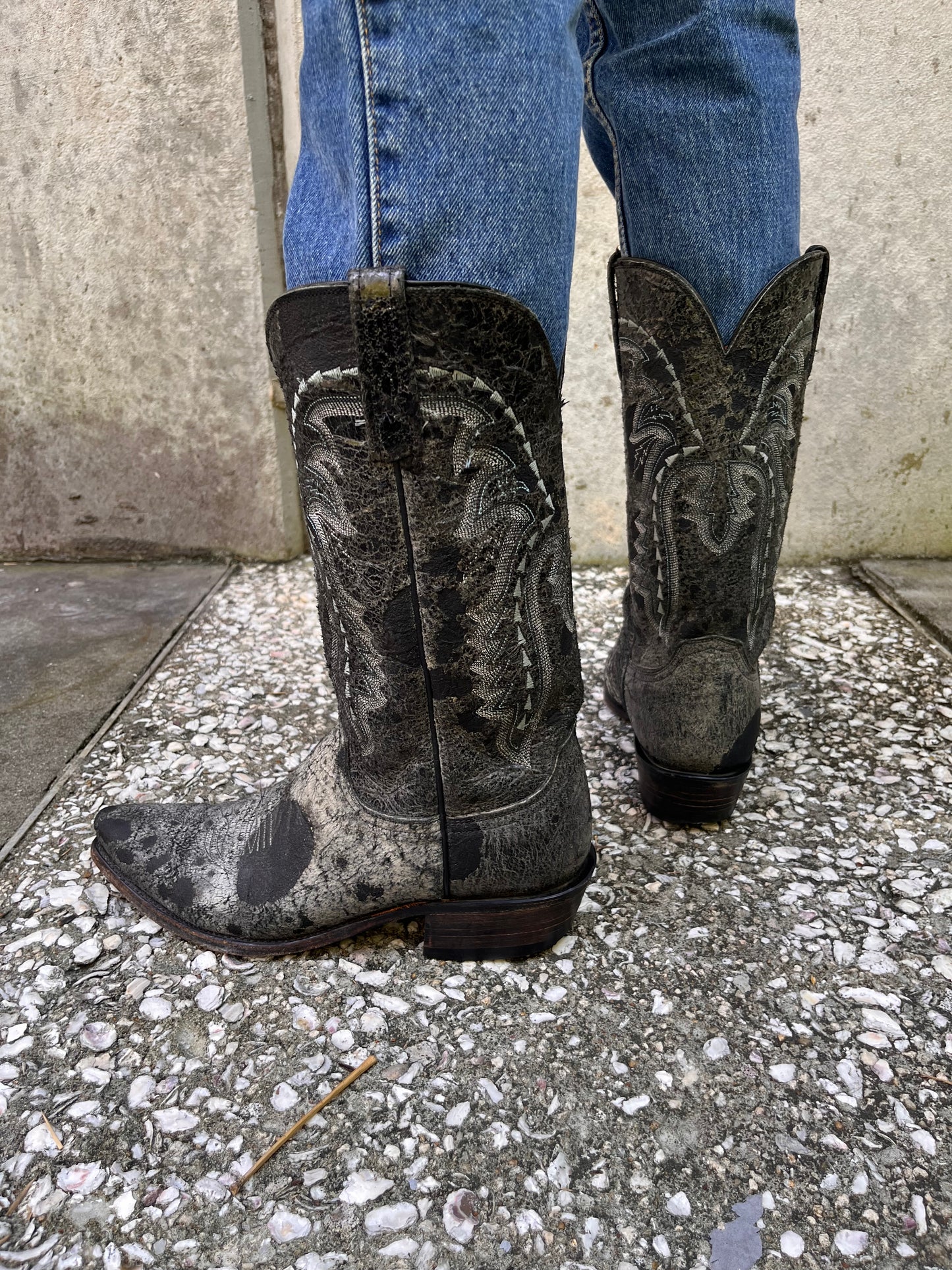 Lucchese Black & Grey Leather Cowboy Boots