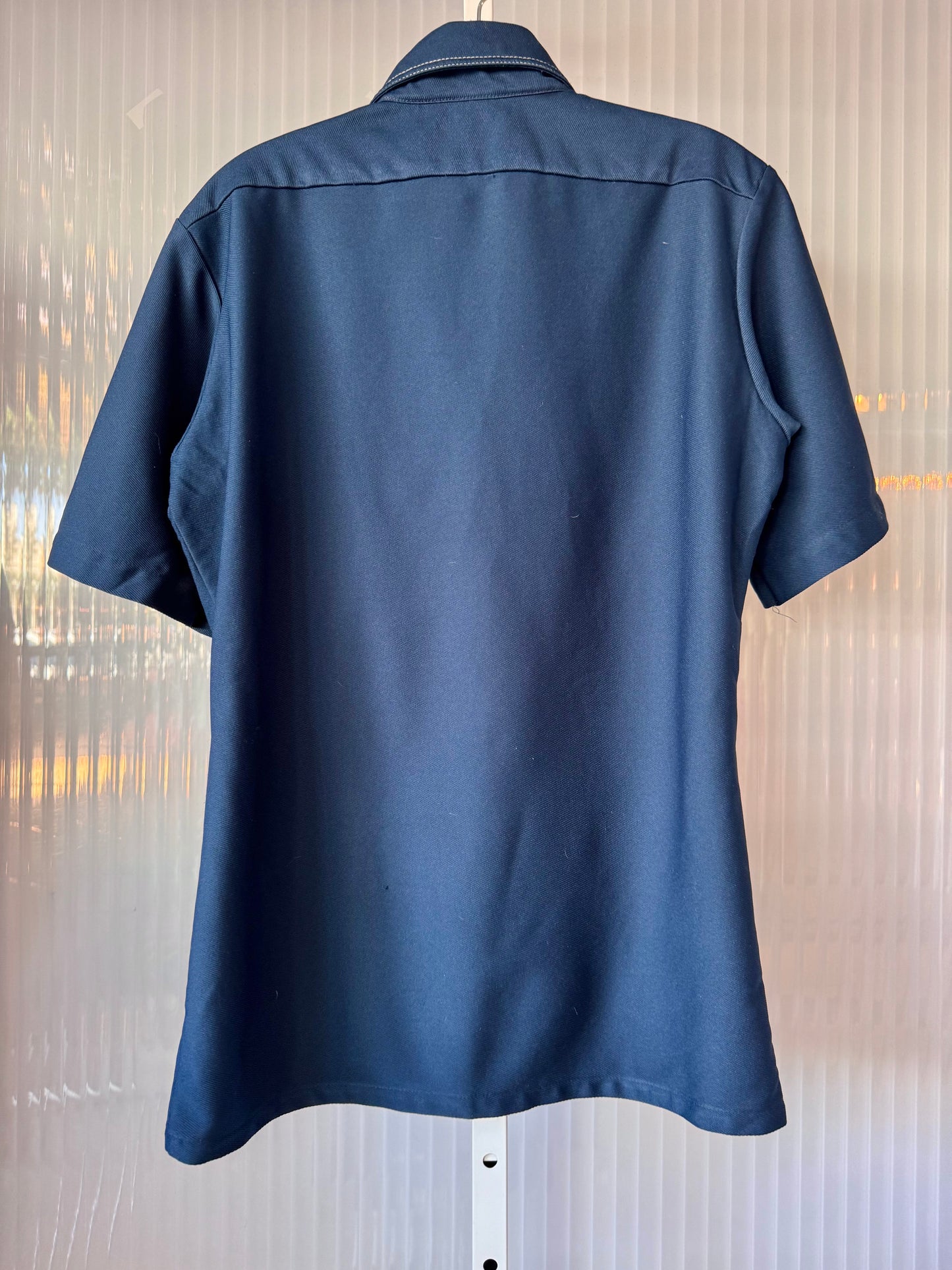 1970s Navy Blue Point Collar Button Up Shirt