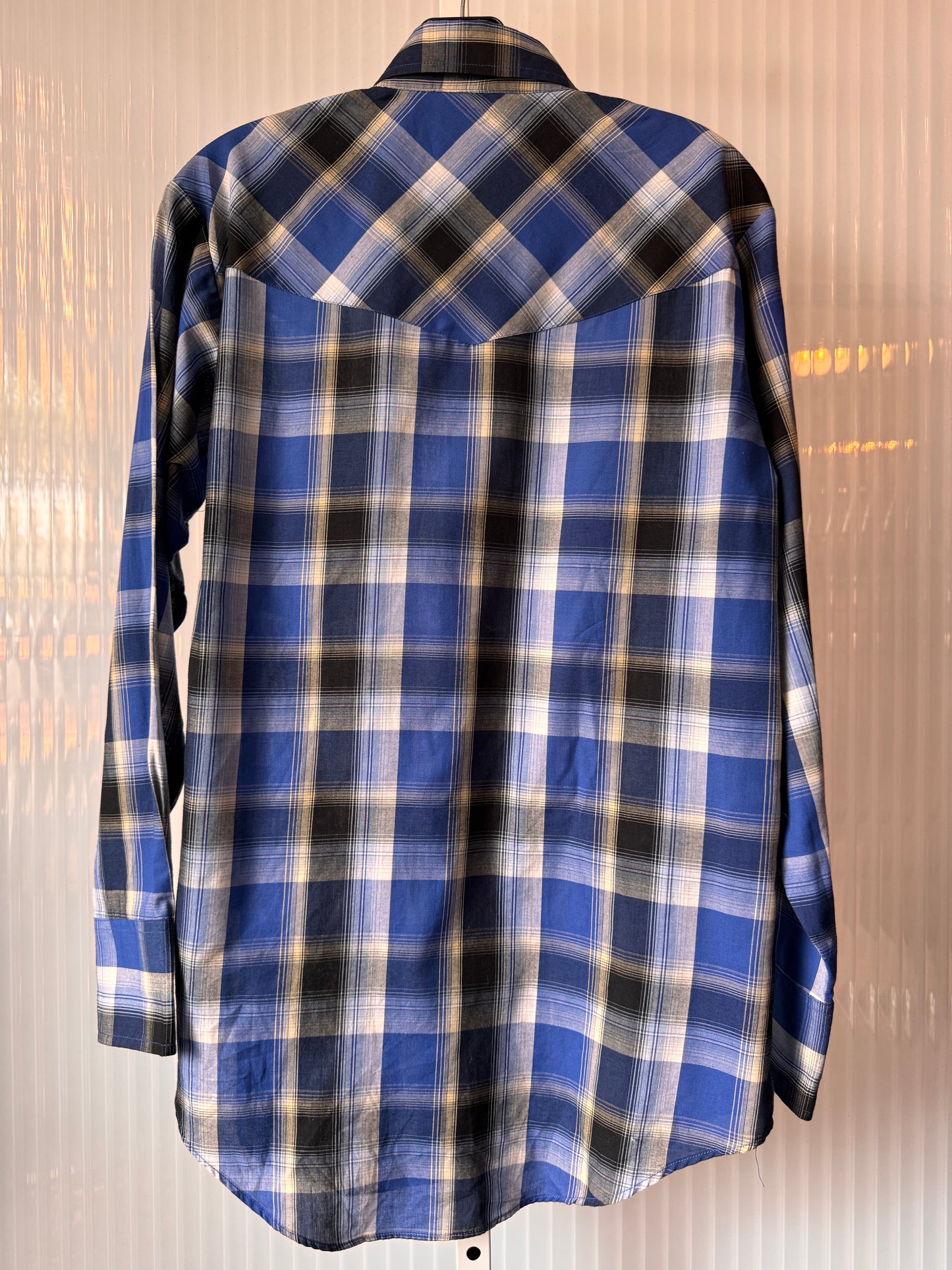 1990s Blue & Black Plaid Western Shirt