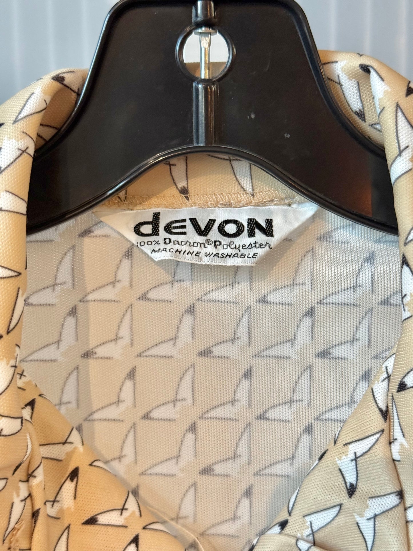 1970s Tan Abstract Printed Blouse