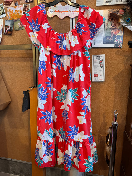 1980s Red Hawaaiian Mumu Dress