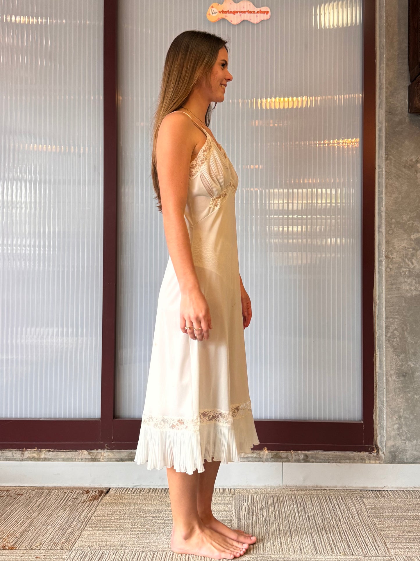 1950s Shadowline Blue Slip Ruffle Hem