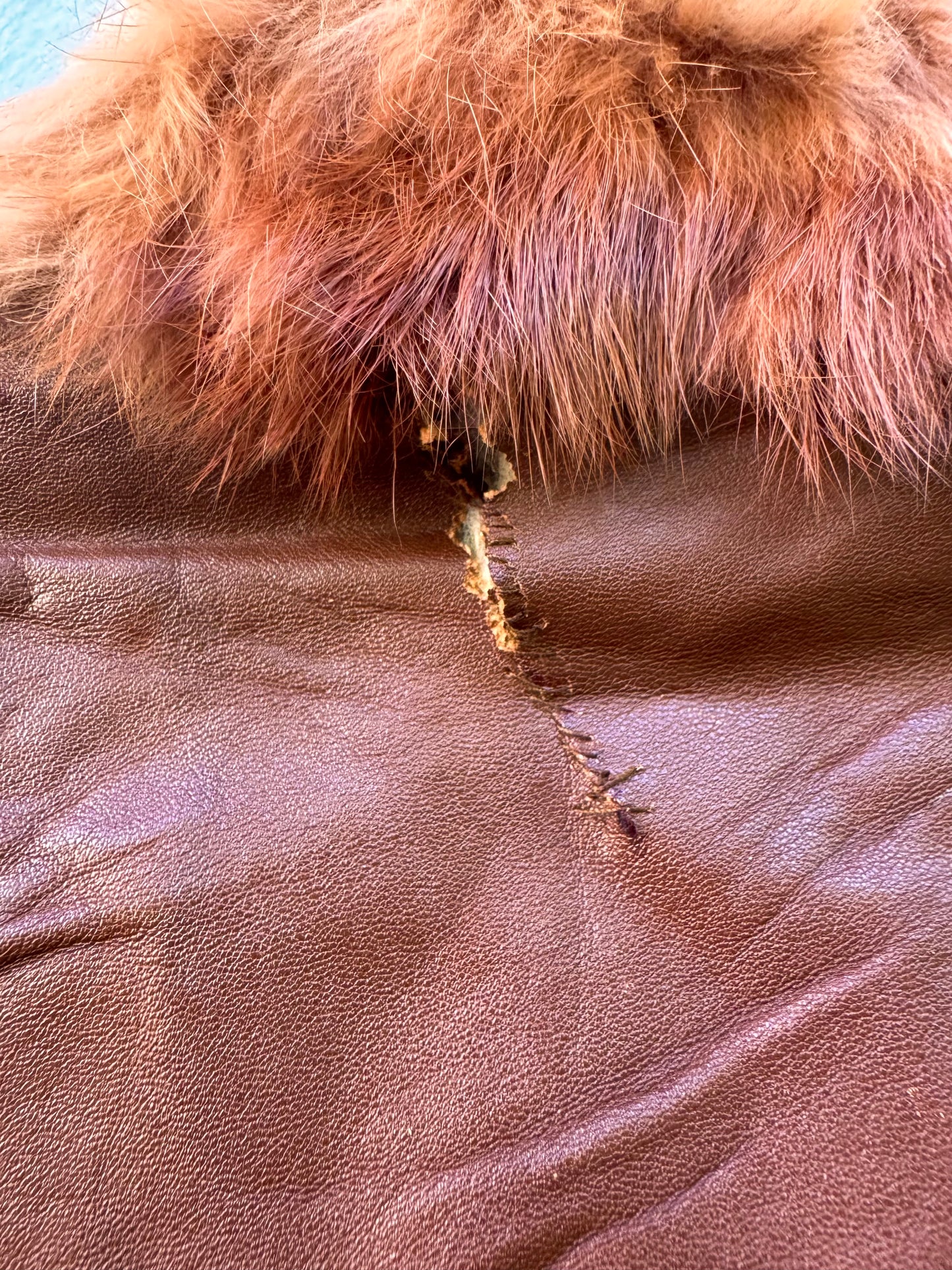 Rusty Brown Leather & Fur Button Up Poncho