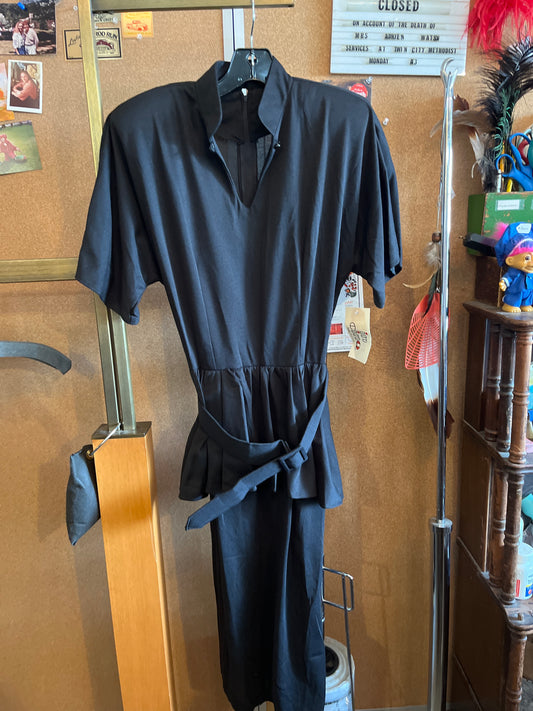 1980s In Cinq Black Peplum Dress