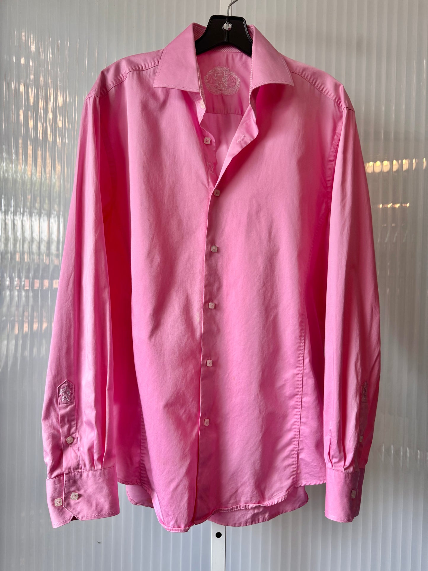 1990s / Y2K Bugatchi Pink Button Up Shirt
