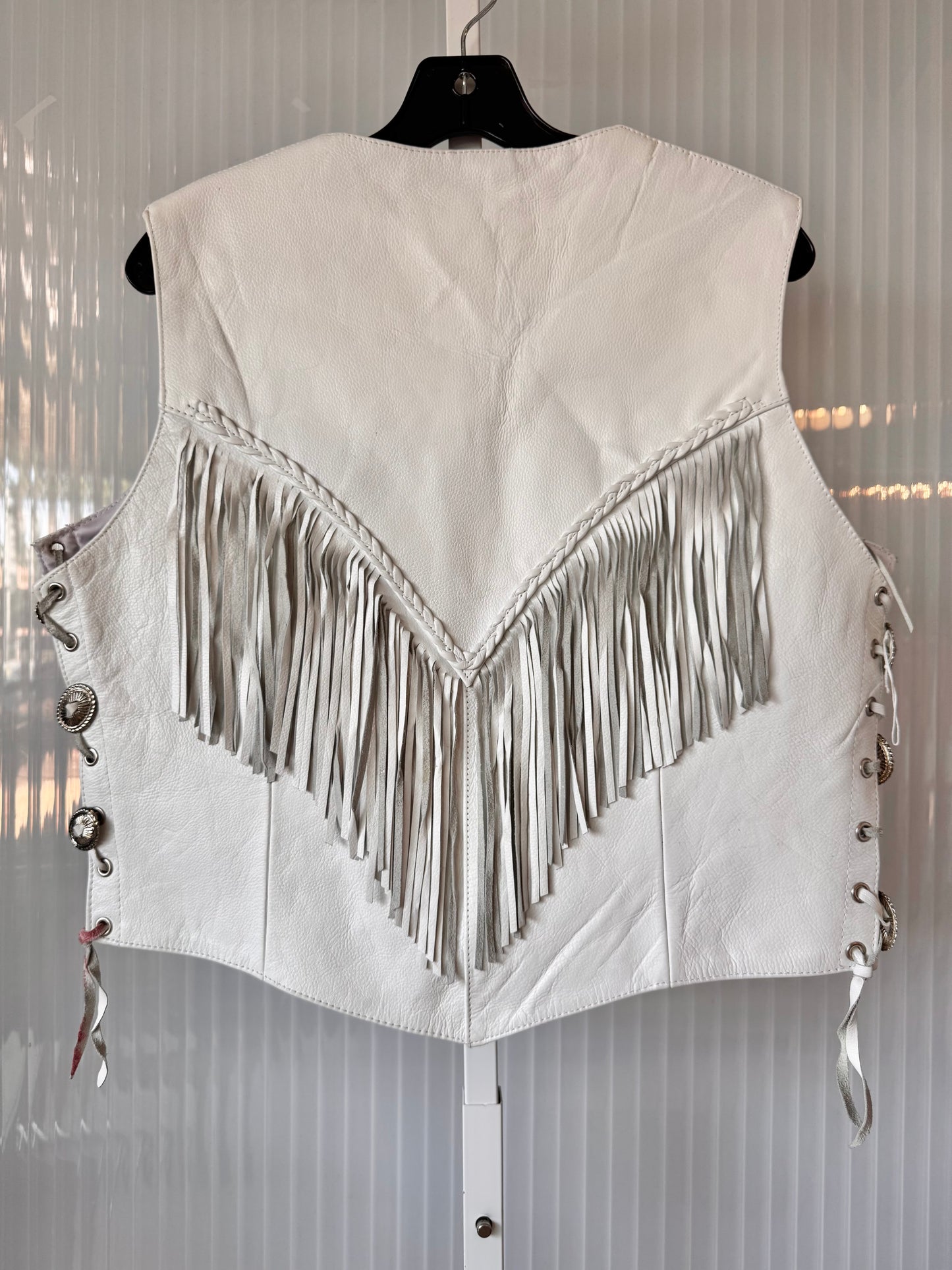1980s White Fringe Leather Vest