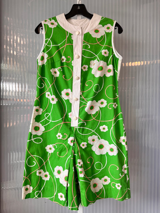 1960s Green & White Floral Romper